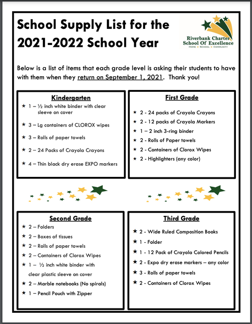 2021-2022 School Supply List